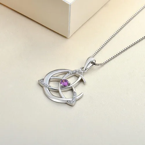 Miniatura 5 de YL Collar de nudo celta de plata de ley 925 con colgante de luna y piedras preciosas para mujer