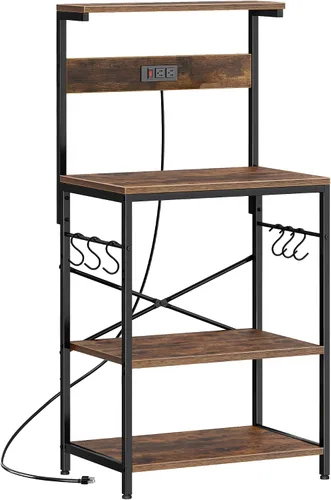 Miniatura 11 de SUPERJARE - Estante para panaderos con tomas de corriente, soporte para microondas de 39.4 x 14.3 pulgadas, estante de almacenamiento con estante