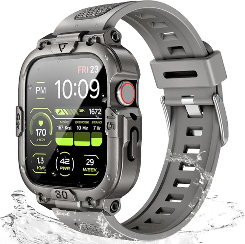 Miniatura 9 de Dsytom Funda impermeable con correa compatible para Apple Watch de 45mm 44mm 41mm 40mm para hombres, correa de reloj inteligente resistente