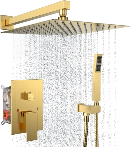 Miniatura 15 de Sistema de ducha de lluvia, juego de grifo de ducha de 12 pulgadas con boquilla de bañera, juego de grifos de ducha de cascada montado en la pared