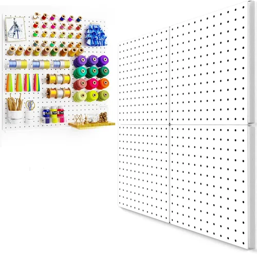 Miniatura 8 de FZK Tablero de clavijas, kit organizador de pared de tablero perforado de metal de 74 piezas. Tablero de clavijas resistente, tableros de clavijas