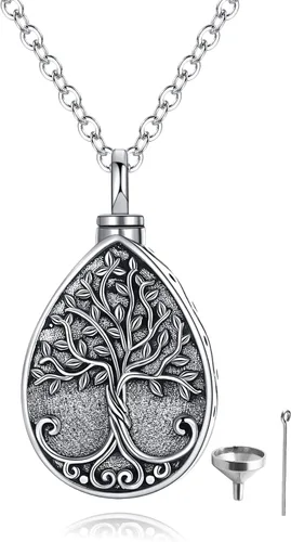 Miniatura 53 de Collar con colgante de urna de cenizas de cremación y árbol de la vida para mujer, plata de ley US1