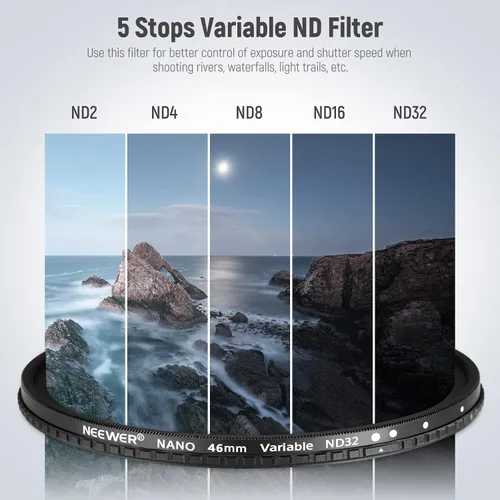 Miniatura 3 de NEEWER Filtro ND variable HD de 1.811 in ND2-ND32 (1-5 paradas) sin cruz/vidrio óptico/30 capas nano revestido/marco de aleación de aluminio ultra