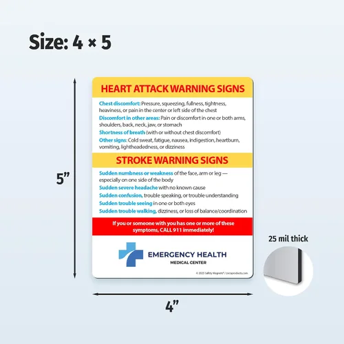 Miniatura 3 de Safety Magnets by ZOCO – Paquete de 100 señales de advertencia de ataque cardíaco y accidente cerebrovascular personalizado para nevera – Folleto
