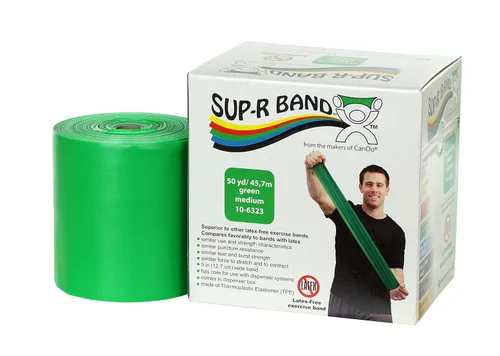 Miniatura 17 de Cando 10-6303 Sup-R Banda elástica sin látex para ejercicio, 1,5 metros, individual, resistencia media, verde