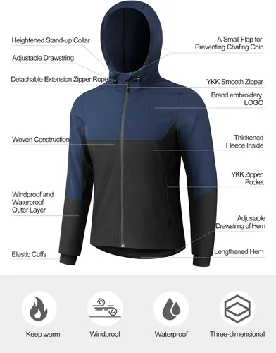 Miniatura 2 de KUTOOK Chaqueta Softshell con capucha para hombre, senderismo, esquí, nieve, cortavientos, resistente al viento, térmica, reflectante