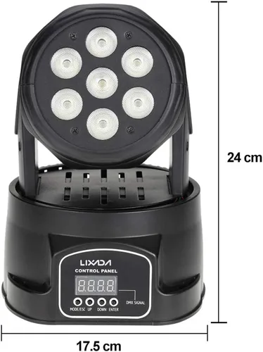 Miniatura 9 de Lixada Luz de cabeza móvil 7x10W Cabeza móvil 4 en 1 RGBW profesional 9/14 canales DMX-512 DJ luces 100W AC 100-240V sonido activo para KTV Club Bar