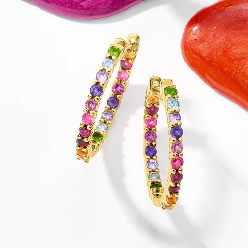 Miniatura 5 de Ross-Simons Gemstone Hoop Earrings in Sterling Silver