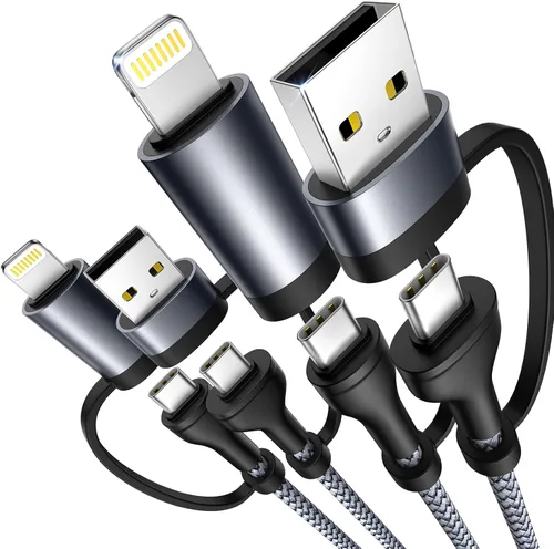 Miniatura 13 de Cable de carga 4 en 1, adaptador USB C Lightning USB C a USB C 60W PD [carga rápida y sincronización de datos] Cargador múltiple 4 en 1 para iPhone