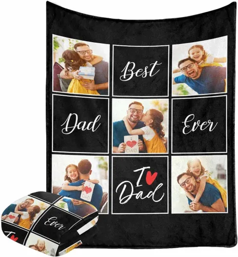Miniatura 8 de Manta personalizada para el Día del Padre de parte de los niños, manta personalizada con fotos de Best Dad Ever, regalo de cumpleaños para papá