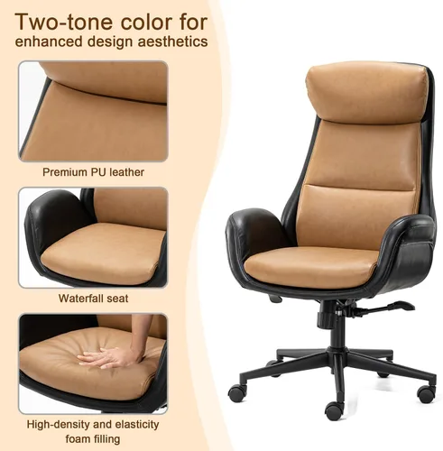 Miniatura 5 de Glitzhome Silla de oficina de respaldo alto, moderna silla giratoria ergonómica de oficina, silla de escritorio ajustable para oficina en casa
