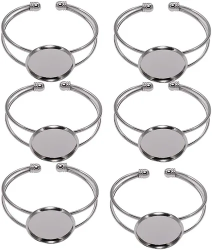 Miniatura 14 de Exceart 6 unidades de pulseras con ajuste de cabujón redondo en blanco, bandejas de bisel ajustables, pulseras para bricolaje y fabricación de joyas