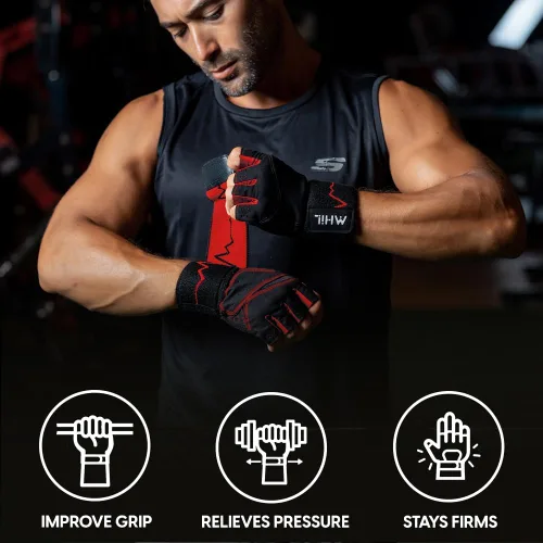 Miniatura 2 de MhIL Guantes de entrenamiento para hombres – Guantes de gimnasio cómodos para hombres con agarre mejorado para seguridad y protección de las manos