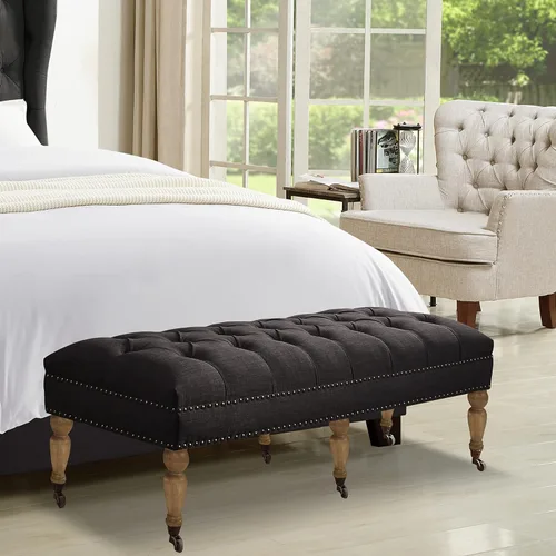 Rosevera Berta - Tapa tapizada de poliéster con cabeza de clavo, banco rectangular para sala de estar, reposapiés, dormitorio, entrada, banco de