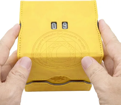 Miniatura 4 de Zoopin - Caja de cuero con contador de vida giratorio integrado, color amarillo para MTG, Yugioh, Pokeman, TES Legacy, Munchkins CCG Decks y también