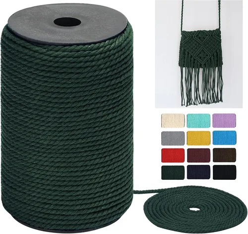 Miniatura 21 de Cuerda de macramé de 4 mm x 328 yardas (984 pies), cuerda de macramé de algodón natural - cuerda de algodón de macramé trenzada de 3 hilos