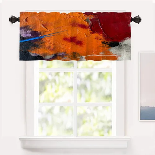 Miniatura 43 de Shrahala Beige and Orange Abstract Art Brushstrokes Blackout Curtain Tiers, Abstract Oil Paint Kitchen Valance Light Blocking Tier Drapes with Rod