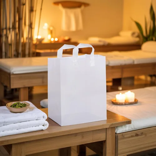 Miniatura 5 de Bolsas de plástico blancas Prime Line Packaging, bolsas de regalo para compras con asas para pequeñas empresas, comestibles, servicio de alimentos