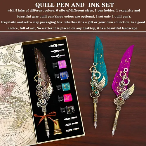 Miniatura 5 de Bolígrafo de plumas, juego de bolígrafos de caligrafía - Escribir cartas, diarios, firmas, invitaciones y más (gris)