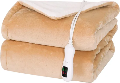 Manta térmica eléctrica, calentador de manta lavable para el hogar para adultos, calentamiento rápido, franela suave súper acogedora de 50 x 60