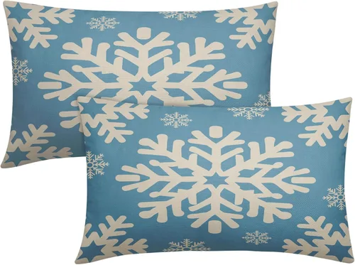 Miniatura 32 de Fundas de almohada decorativas de Navidad negras 40x40 cm con copos de nieve blancos de Navidad, juego de 2, temática rústica de invierno