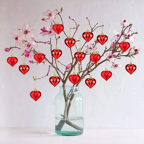 Miniatura 4 de 24 adornos en forma de corazón para el día de San Valentín, bolas de corazón brillantes y mate, decoraciones colgantes para el día de San Valentín