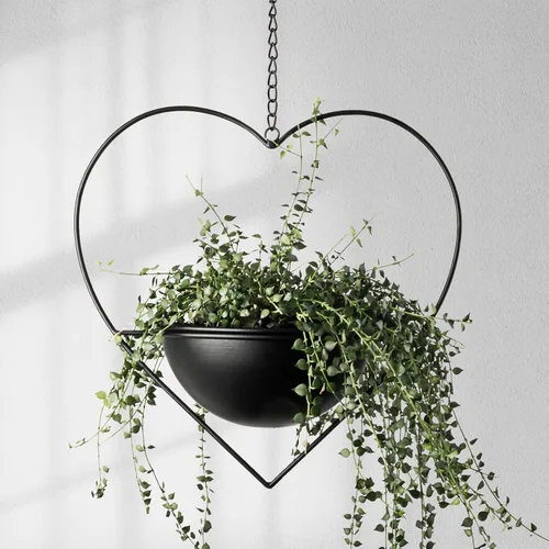 Hajia 1 paquete de soporte para plantas colgantes con forma de corazón con maceta desmontable de 19 cm, maceta colgante moderna de metal negro para