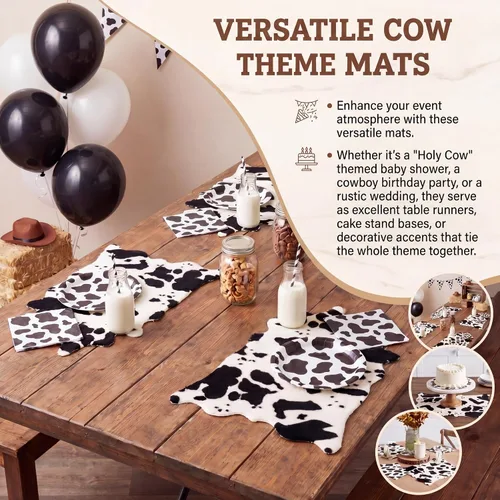 Miniatura 4 de 2 Pack Faux Soft Plush Mini Black and White Cow Print Rug, 20x16'' Cowhide Print Mat for Table Centerpiece,Cowboy Baby Shower Birthday Theme Party