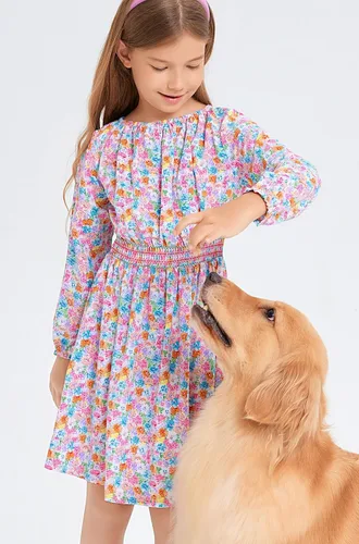 Miniatura 2 de Vestido floral con cintura fruncida para niñas, ropa de juego para la iglesia, vacaciones, vestido midi suave con bolsillos