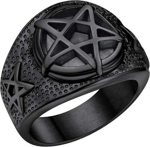 FaithHeart Anillo de cabra baphomet de joyería satánica, sigilo de Lucifer, símbolo de Satanás, para hombres y mujeres, tamaño 7891011121314