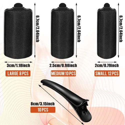 Miniatura 2 de 40 piezas de rodillos de pelo de esponja, rodillos satinados, rodillos de espuma de seda para mujeres con clips de dientes de pato para peinado