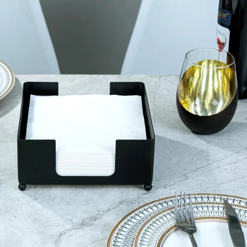 Miniatura 3 de MyGift Servilletero cuadrado de metal negro moderno – Bandeja dispensadora de servilletas de mesa para cocina, mesa de comedor y organización
