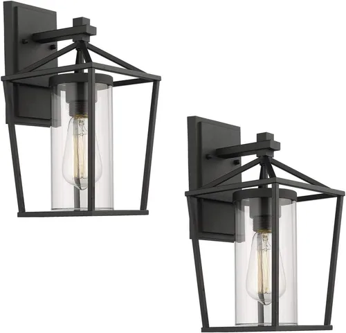 Emliviar 20065B1-2PK - Paquete de 2 lámparas de montaje en pared, acabado negro con vidrio transparente, paquete de 2