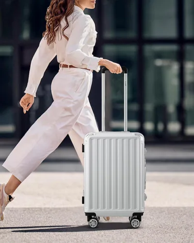 Miniatura 6 de LUGGEX Equipaje sin cremallera con marco de aluminio - Eleva tu viaje, Blanco, Marco de aluminio blanco equipaje de 24 pulgadas con ruedas