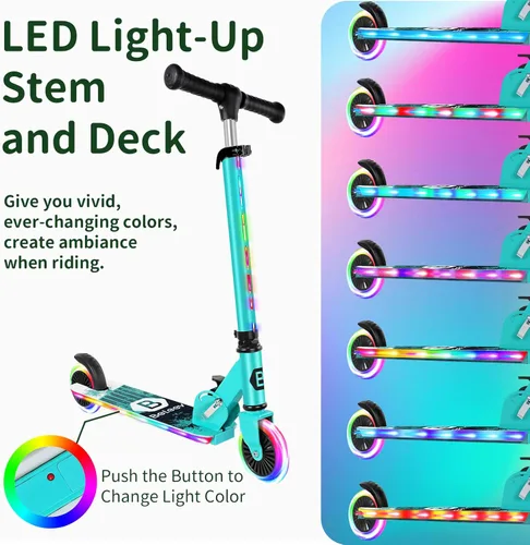 Miniatura 3 de BELEEV V2 - Scooter para niños con ruedas y tallo y plataforma iluminados, scooter plegable de 2 ruedas para niñas y niños, 3 alturas ajustables