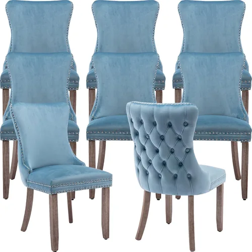 Miniatura 51 de Velvet Dining Chairs Set of 2, Tufted High Chairs with Nailhead Trim, Pull Ring, Black Solid Wood Legs, Elegant Upholstered Accent Chairs for Dining