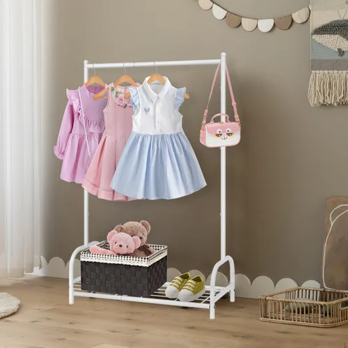 Miniatura 2 de Perchero de ropa para niños, estante de almacenamiento de disfraces para niños, pequeño estante de ropa con estante de almacenamiento de metal
