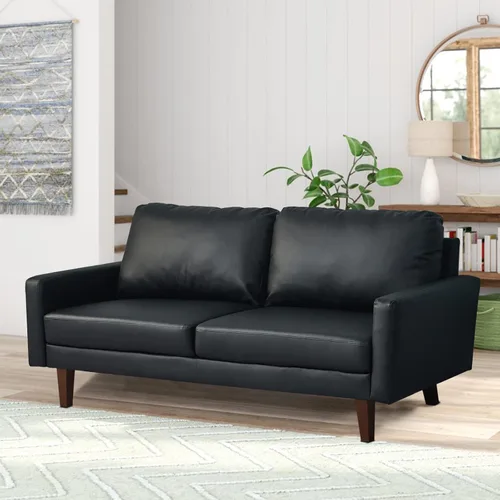 Miniatura 6 de INSTORY Sofá de cuero Sofá moderno con patas de madera para sala de estar, oficina - negro