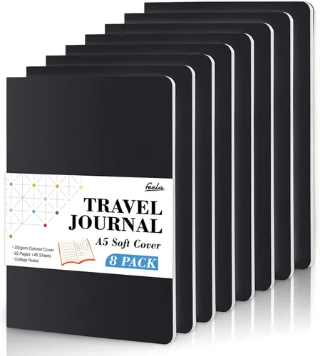 Miniatura 23 de Feela - Paquete de 8 cuadernos de tapa blanda en masa, cuadernos universitarios rayados para el trabajo, cuaderno de viaje rayado para mujeres y 8