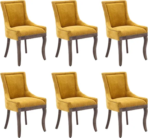 Miniatura 36 de Aoowow Juego de 2 sillas laterales tapizadas vintage de tela, sillas de madera maciza para cocina, comedor con cabezas de clavo, patas de madera