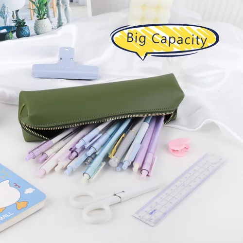 Miniatura 2 de Oyachic Estuche verde para lápices, estuche de cuero para lápices, estuche para lápices pequeño, estuche estético para adultos Verde1