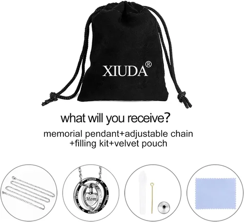 Miniatura 14 de XIUDA Collar de urna de cremación para cenizas, recuerdo tallado con recuerdo eterno de acero inoxidable, joyería conmemorativa para cenizas