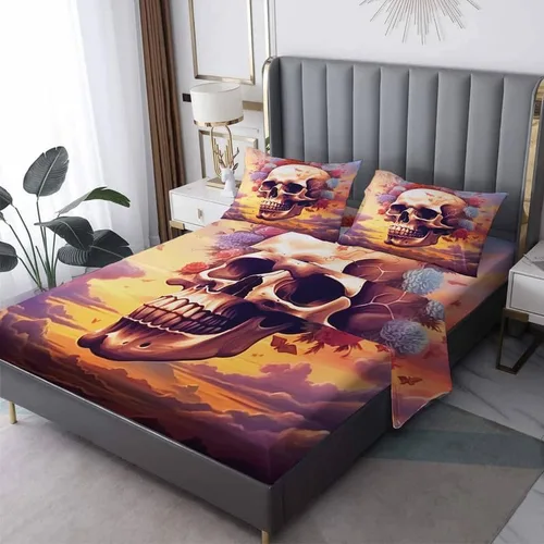Miniatura 9 de Divertidas sábanas de esqueleto tamaño individual, sábanas de microfibra suave con bolsillo profundo, sábanas y fundas de almohada estampadas sin