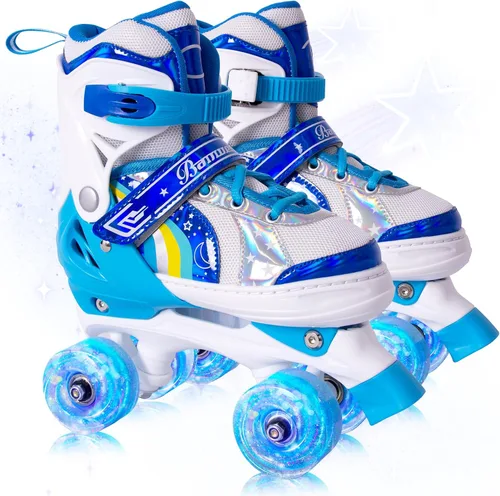 Miniatura 7 de Rainbow - Patines para niños pequeños, talla 4 ajustable, patines cuádruples iluminados para niñas y niños principiantes de 3 a 12 años