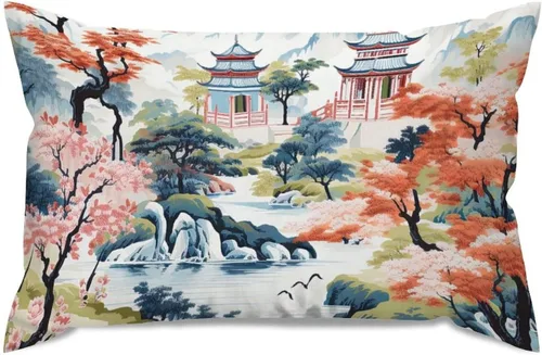 Miniatura 44 de ArogGeld Funda de almohada blanca con flores chinoiserie, funda de almohada para sofá, diseño floral verde y blanco, funda de almohada de lino A-12