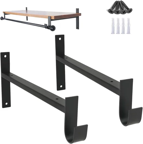 AddGrace Soporte para barra de armario, soportes de estante resistentes de 4 pulgadas, soporte de barra de armario negro montado en la pared con