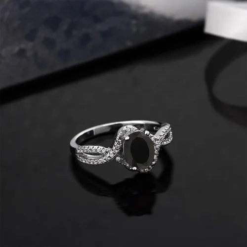 Miniatura 4 de Gem Stone King Anillo de plata de ley 925 con ónix negro para mujer