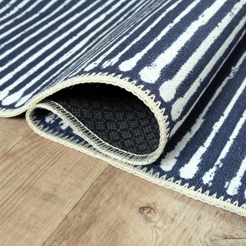 Miniatura 6 de Bloom Rugs Alfombra lavable antideslizante de 7 pies – Alfombra a rayas azules para entrada, pasillo, baño y cocina, tamaño exacto: 2.5 x 7 pies
