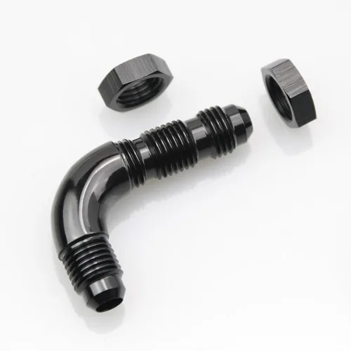 Miniatura 4 de 90 grados -4 AN a -4AN de una pieza de flujo completo macho Flare Bulkhead Unión de combustible con tuerca de mamparo AN4 Aluminio Negro