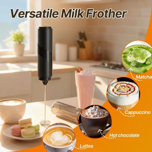 Miniatura 5 de Espumador de leche de mano, espumador de leche de mano con tapa, varita de espuma eléctrica que funciona con pilas, mezclador de bebidas para café